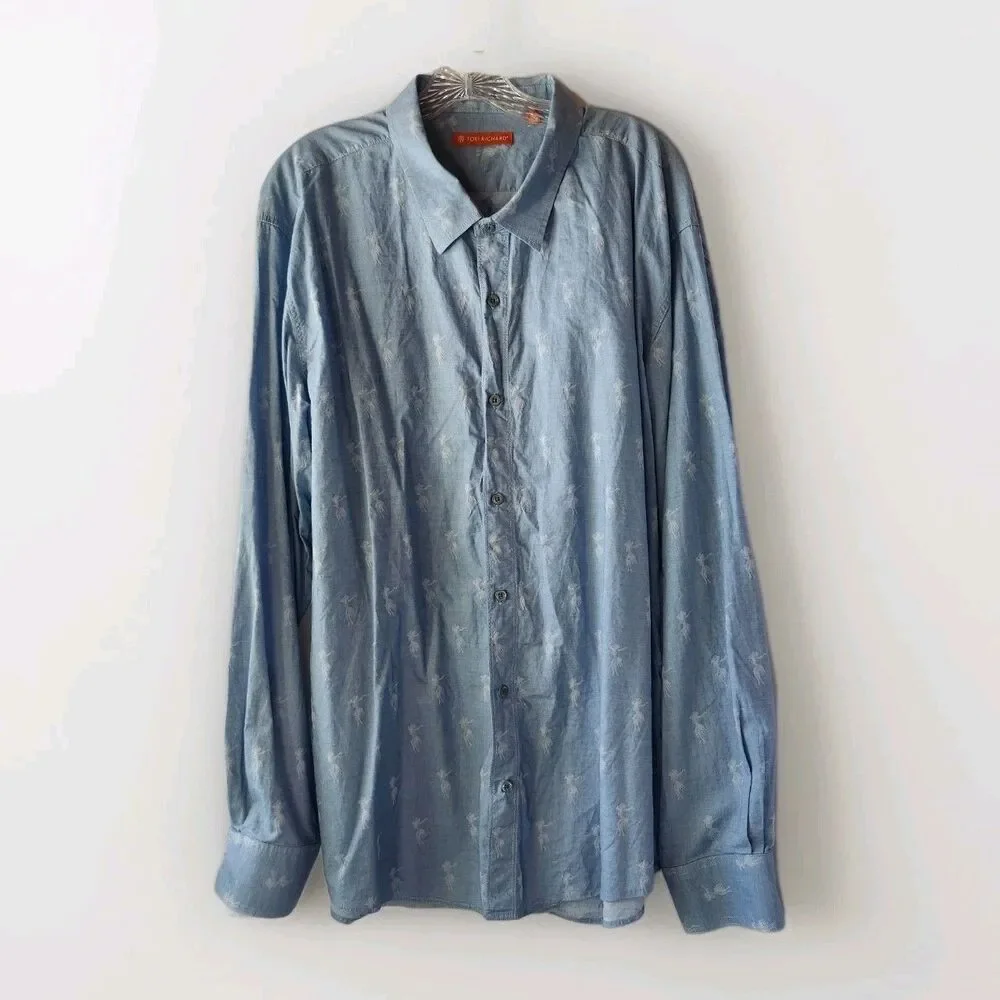 TORI RICHARDS Men's Hawaiian Long Sleeve‎ Button-Up Shirt Hula Girl Size 2XL